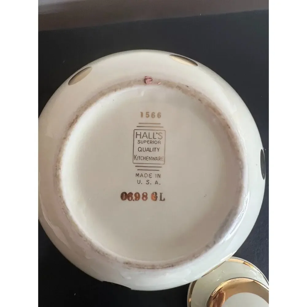 Vintage Hall Pottery Gold Dot Cookie Jar Biscuit Canister MCM Kitchen